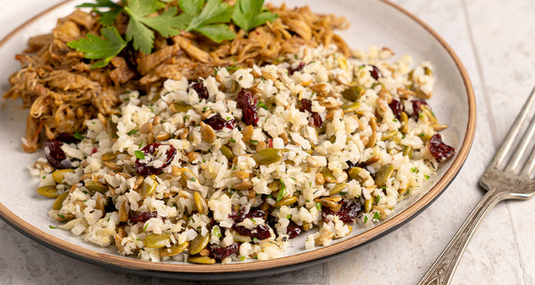 Roasted Cauliflower "Rice" with Roasted Seeds and Cranberries