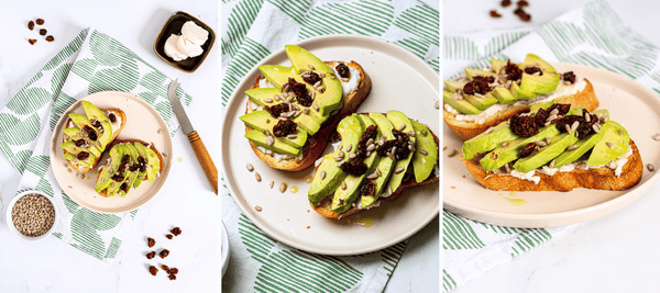 Gluten-Free Avocado Toast with Sunflower Seeds, Dried Cherries, and TreeLine Goat Cheese