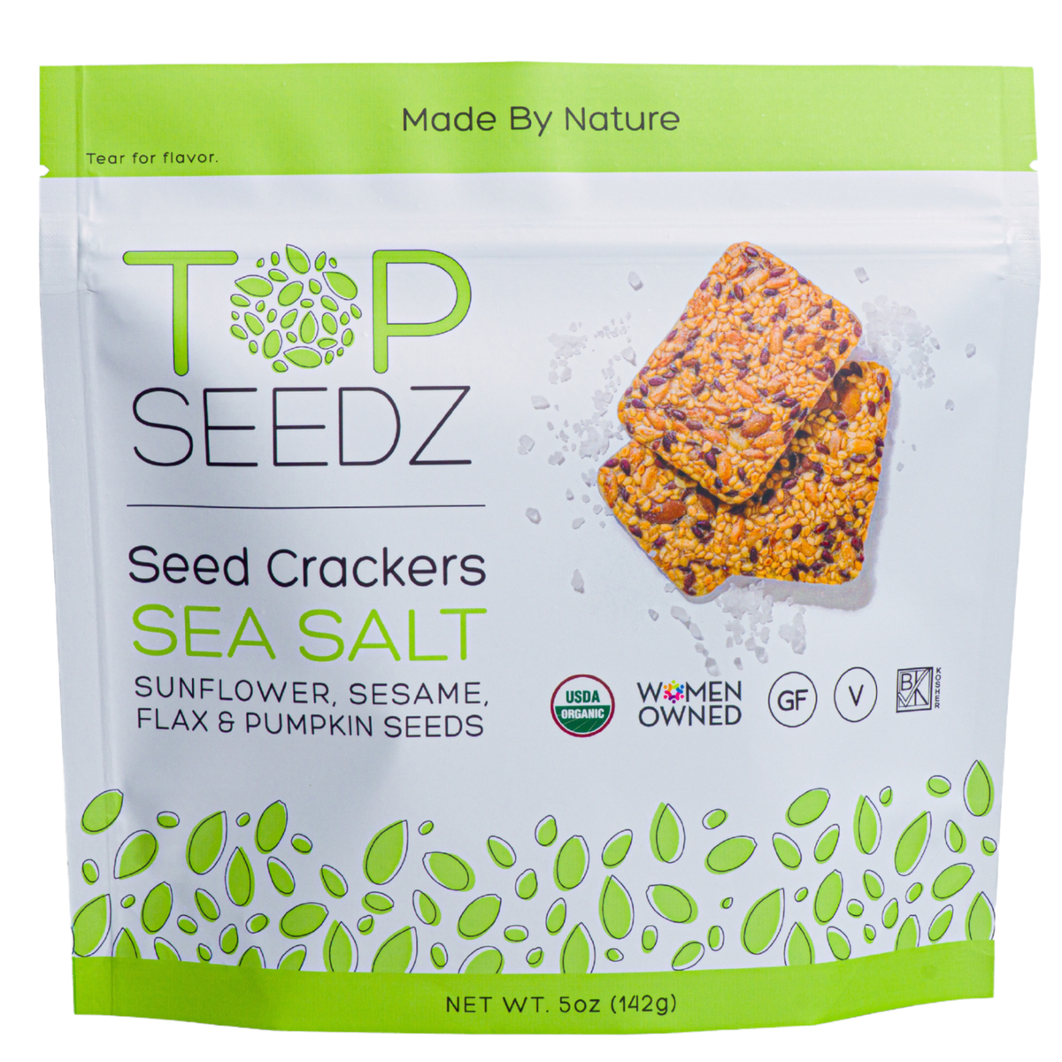 Top Seedz Sea Salt Seed Crackers, organic, gluten-free, 5 oz resealable pouch