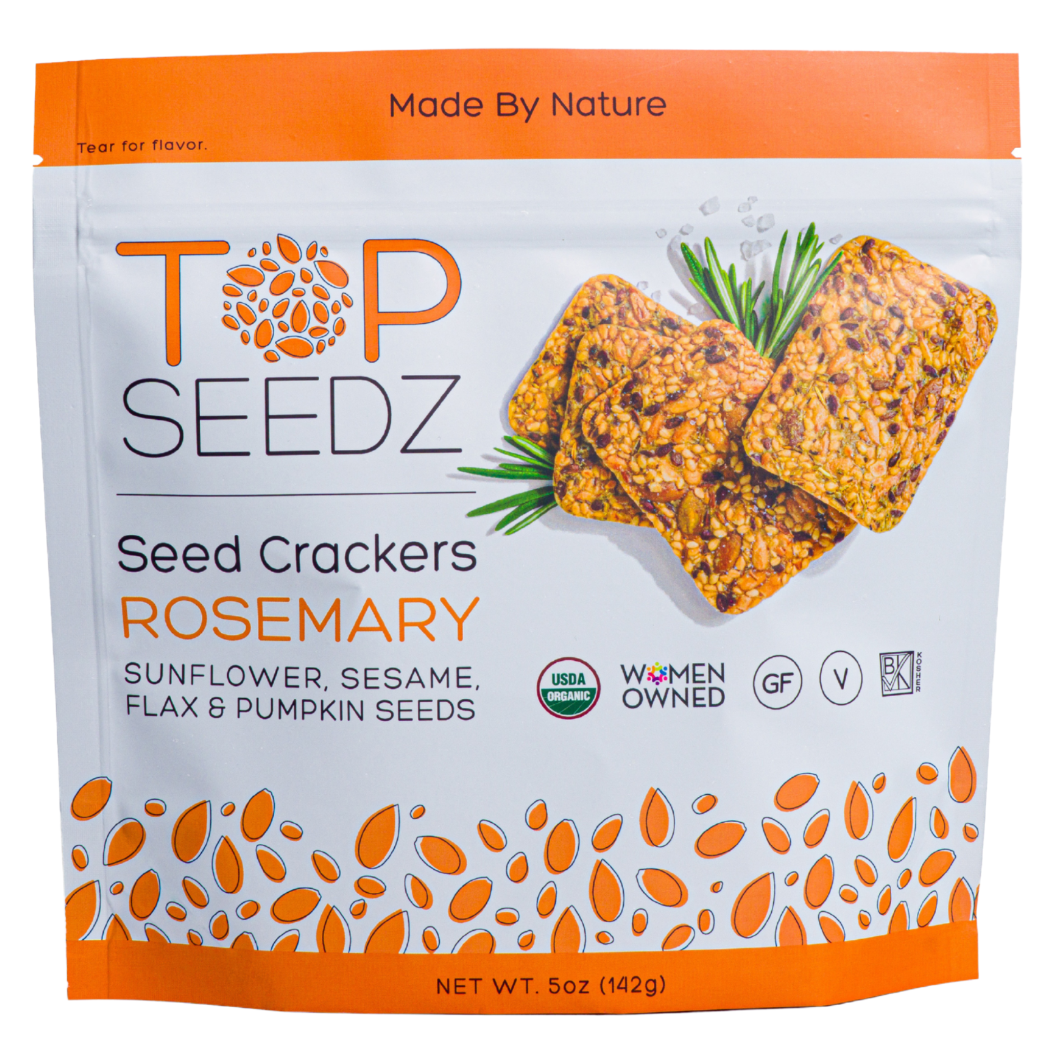 Top Seedz Rosemary Seed Crackers, organic, gluten-free, 5 oz resealable pouch