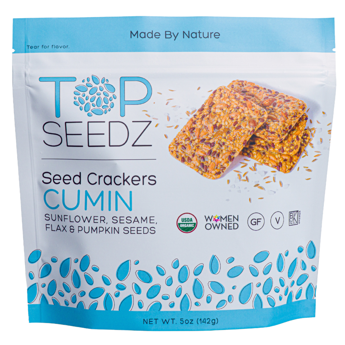 Top Seedz Cumin Seed Crackers, organic, gluten-free, 5 oz resealable pouch