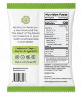 Back of Top Seedz Sea Salt Seed Crackers snack pack with nutrition facts, ingredients and brand story